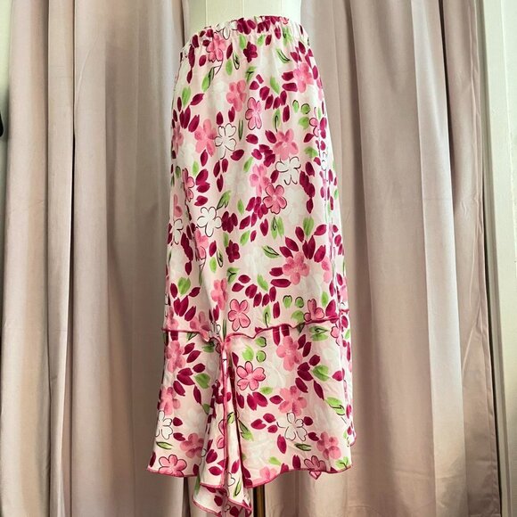 SAG HARBOR Petitle Floral Skirt Pink And White Midi Skirt - Picture 6 of 6